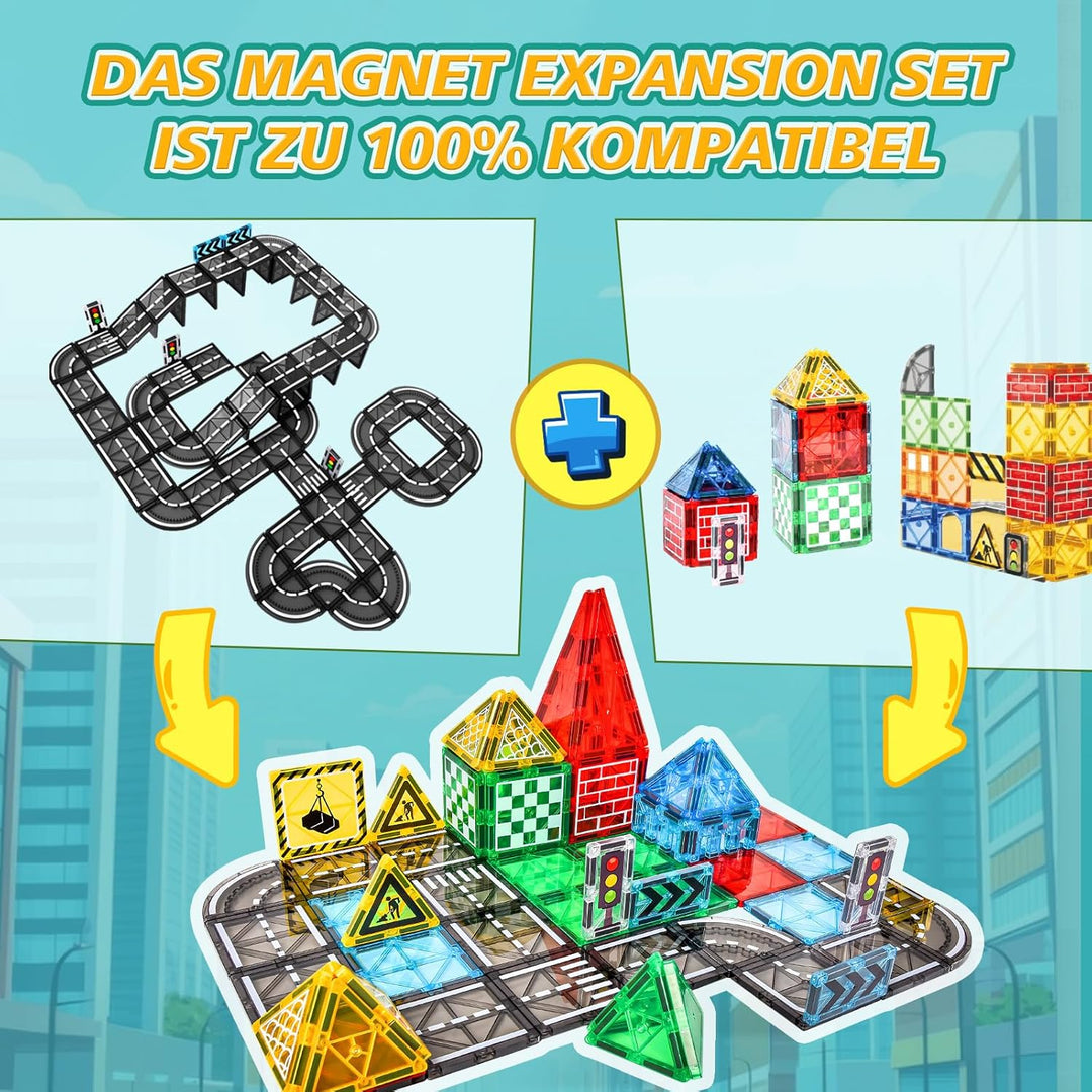 Magnetische Bausteine Strassenset, 70PCS Magnetische Fliesen Stadtstrassen, Magnetbausteine Strassen