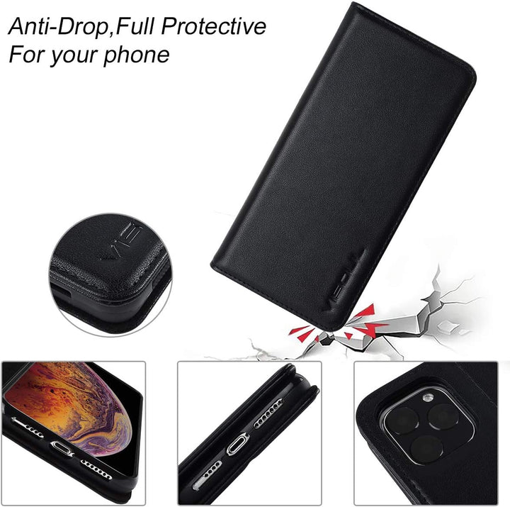 Brieftasche Handyhülle für iPhone 11 Pro,echtes Leder Flip Folio Book Handytasche Stand Cover Hülle