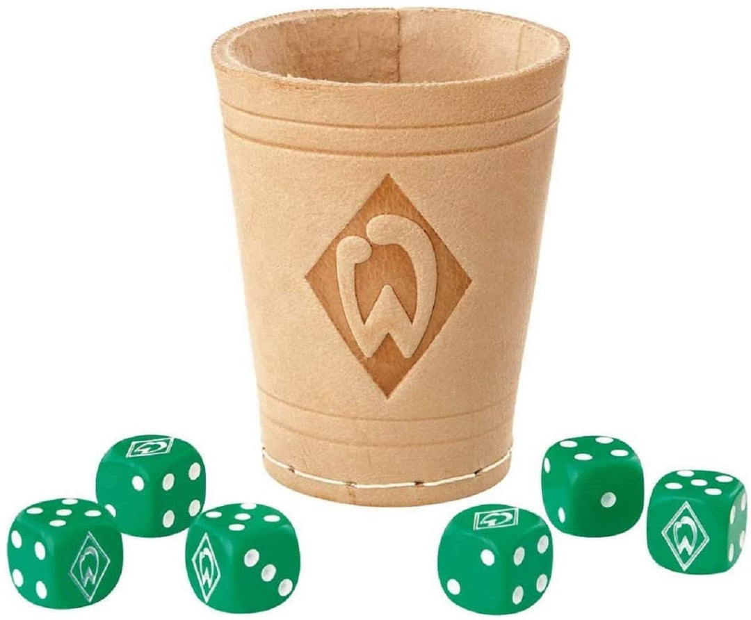 Werder Bremen SV Würfelbecher Set mit 6 Würfeln, Würfelspiel, Knobelbecher - Plus Lesezeichen I Love