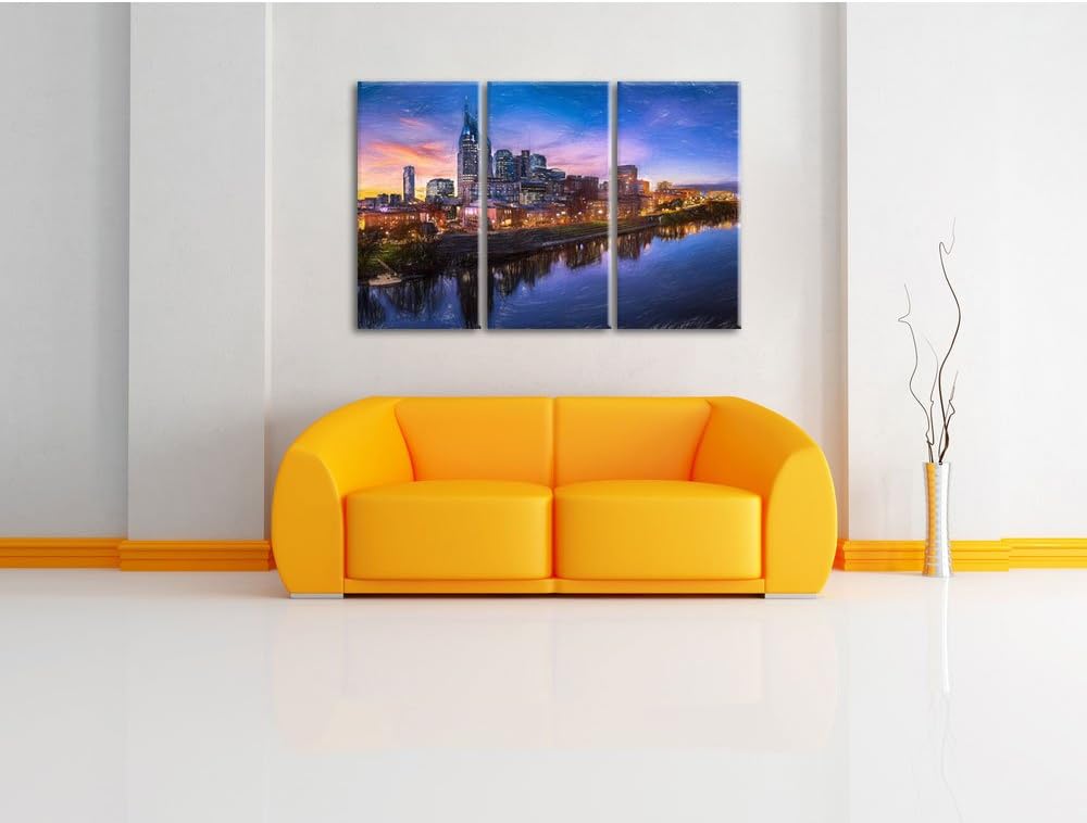 Pixxprint Nashville Skyline Panorama als Leinwandbild/Grösse: 3 Teilig (120x80 cm) cm/Wandbild/Kunst
