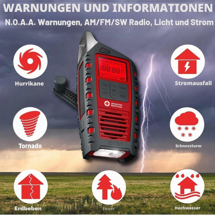 Eton American Red Cross Adventure Series Odyssey Multi-Band-Radio (AM/FM/NOAA/Kurzwelle) mit Bluetoo