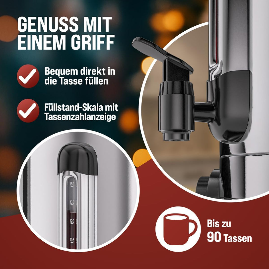 Monzana Glühweinkocher 20L Edelstahl 90 Tassen Zapfhahn Temperatureinstellung 30-110°C Heissgetränke