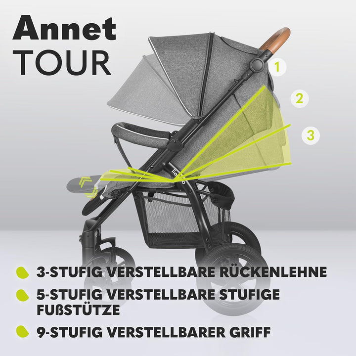 LIONELO Annet Tour Kinderwagen bis 22 kg, verstellbarer Griff, zusammenklappbar, verstellbare Rücken