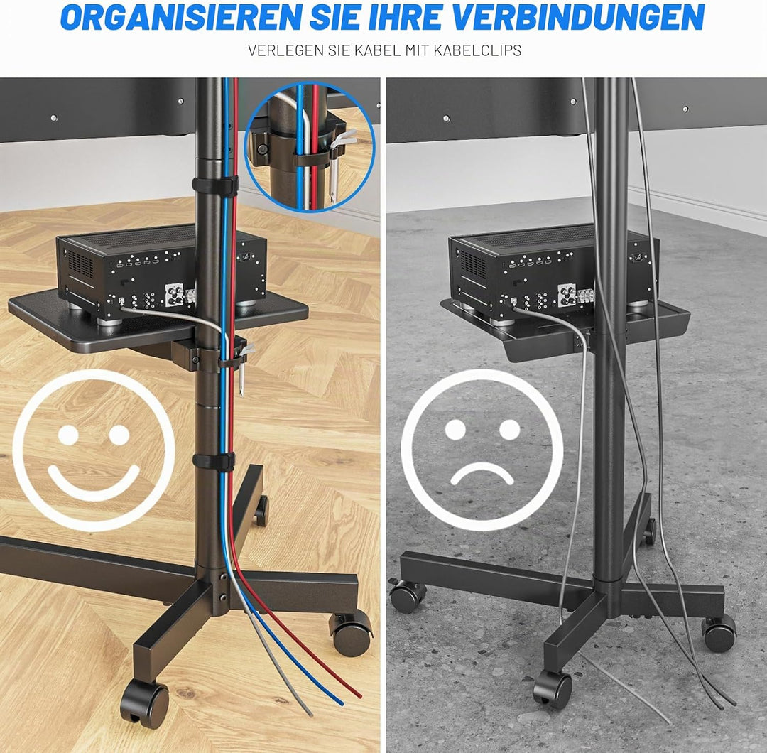 RFIVER TV Ständer Rollbar TV Wagen auf Rollen für 27-60 Zoll Fernseher, Fernsehständer TV Standfuss