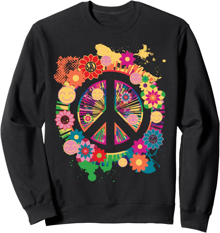 Peace Sign Bunte Blumen Hippie Retro 60er Jahre Geschenk Sweatshirt