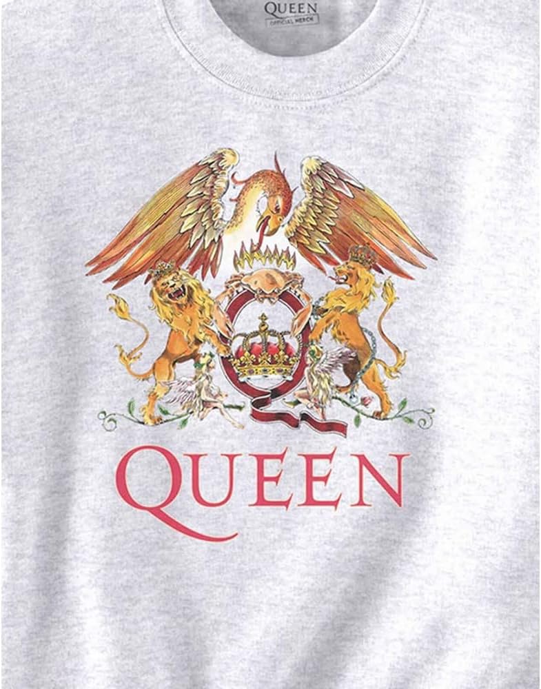 Rocks-off Queen Sweatshirt Classic Crest Band Logo Nue offiziell Weiss Unisex