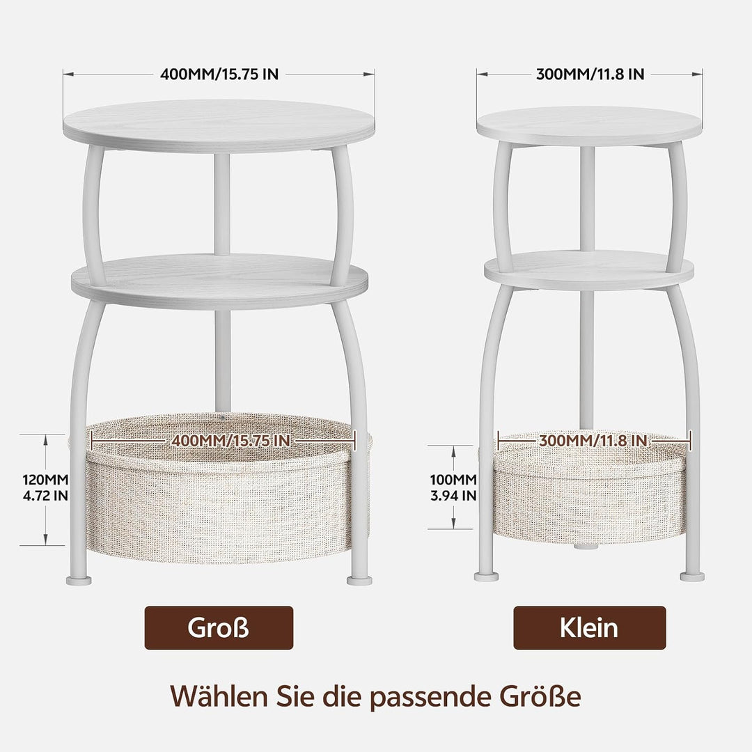 Beistelltisch rund, Runder Kleiner Tisch mit Stofftasche, 3-Stufiger Couchtisch Klein, Nachttisch, W