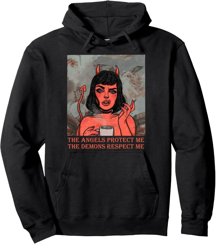 Angels Protect Me Dämonen Respect Me | Demon Girl Pullover Hoodie