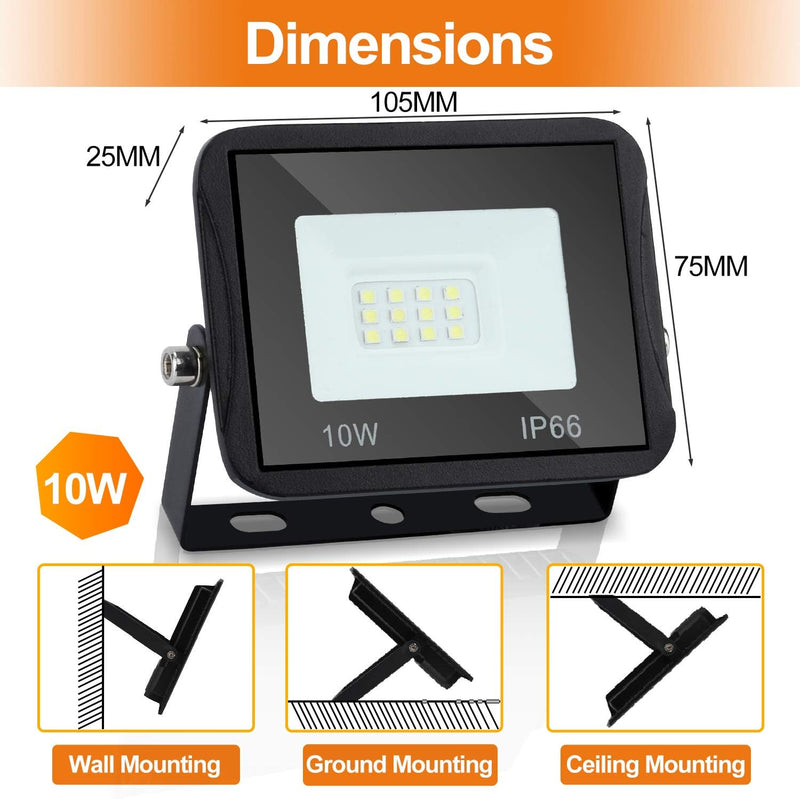 Lospitch 5x 10W LED Strahler Aussen, 900LM Superhell Fluter, IP66 Wasserdicht LED Aussenstrahler, 30