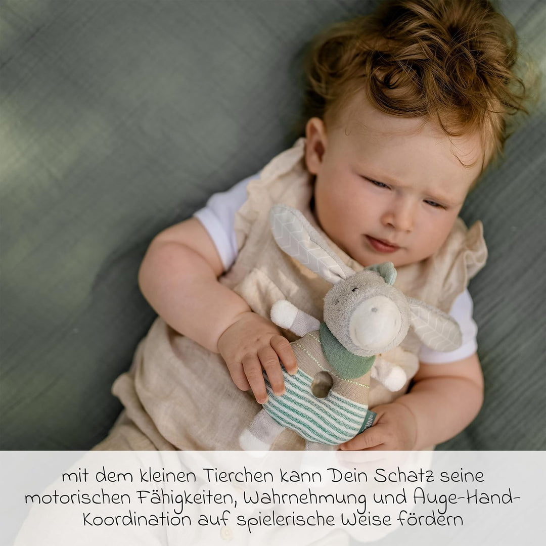 Fehn Ring-Greifling Esel - Motorikspielzeug mit Rassel, treuer Begleiter für Babys und Kleinkinder a