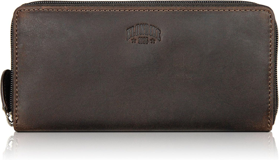 KLONDIKE 1896 'Viola' Geldbörse Damen Gross viele Fächer Leder – Frauen Geldbeutel mit Reissverschlu