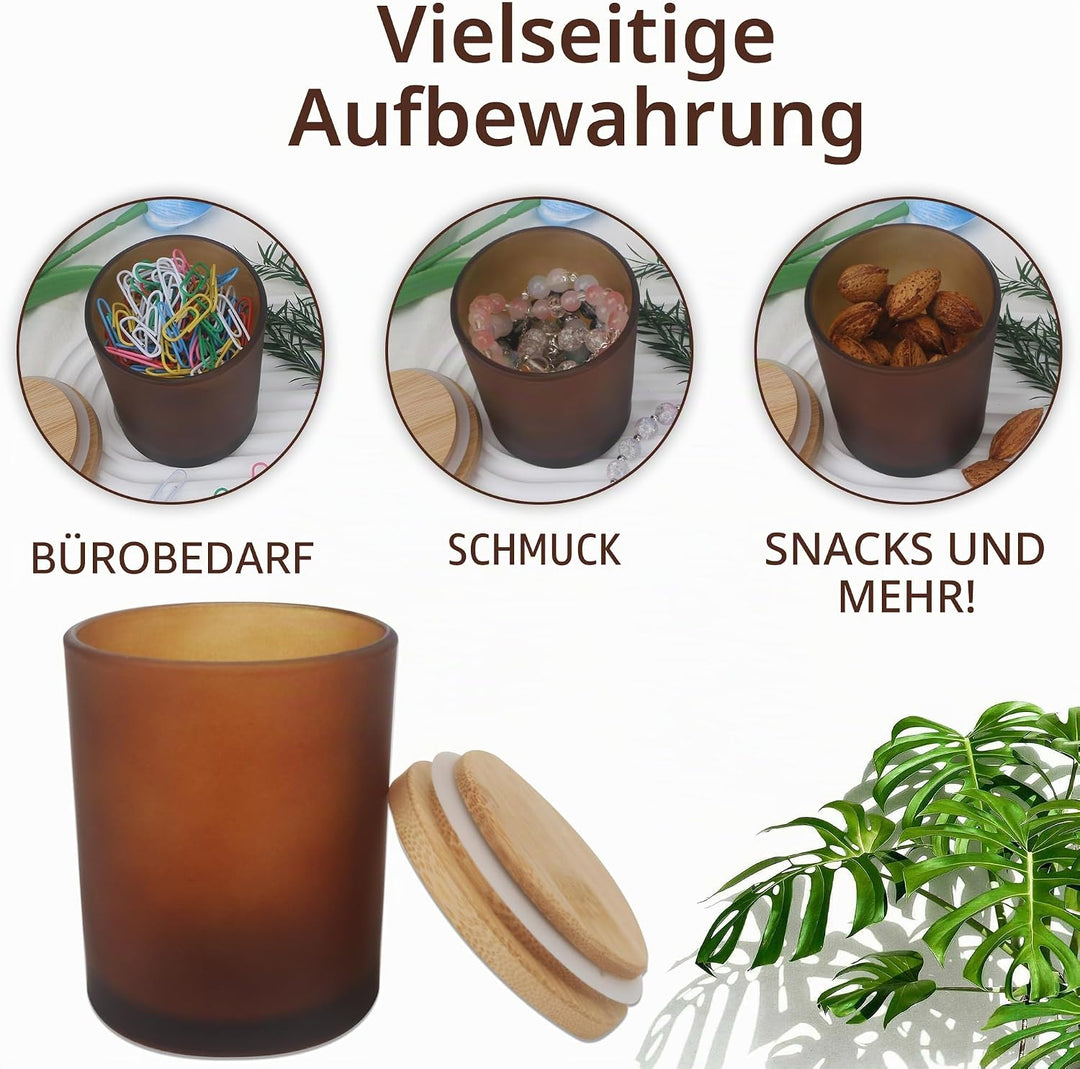 MILIVIXAY 20 Stück 200 ml mattierte bernsteinfarbene dicke Glas-Kerzengläser mit Deckel – leere Kerz