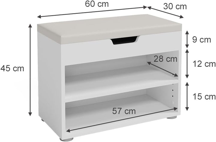 Vicco Schuhbank Rolfe, Sitzbank mit Stauraum, Weiss, 60 x 45 cm, Weiß
