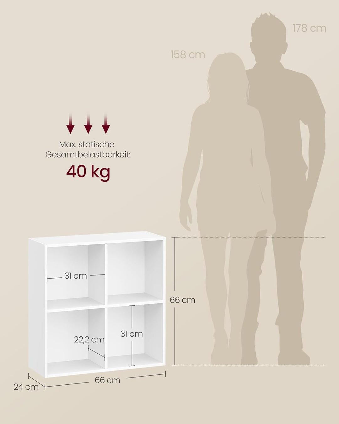 VASAGLE Bücherschrank, Bücherregal, mit 4 Fächern, Büroregal, Würfelregal, Standregal, für Wohnzimme