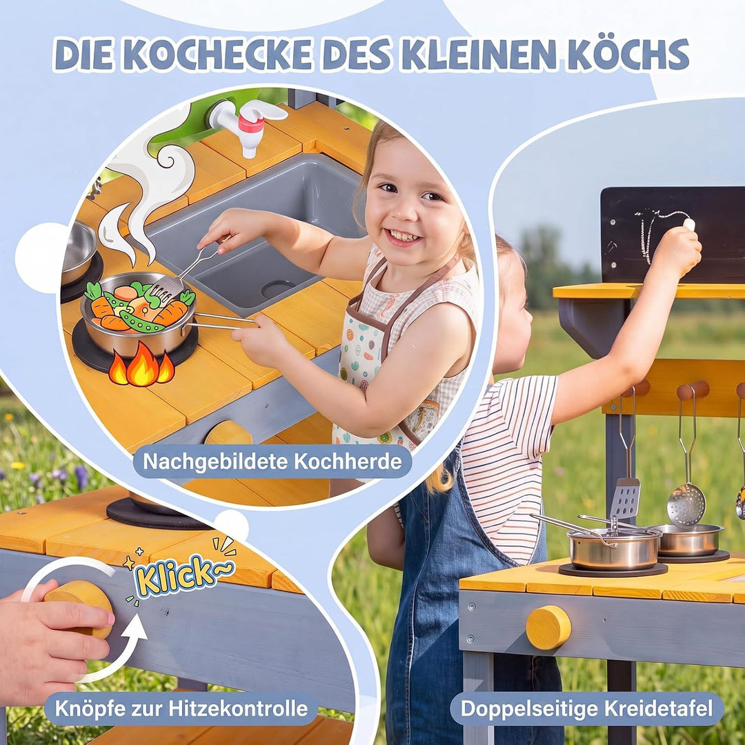 COSTWAY Matschküche Kinder Outdoor, Spielküche mit Wassertank &amp; Wasserhahn