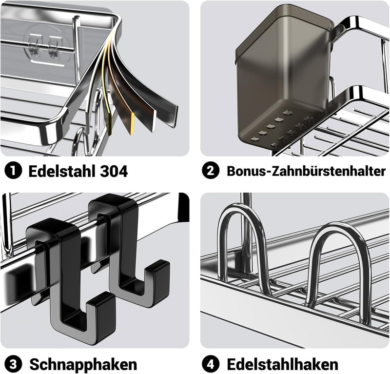 FINIBO Duschablage Ohne Bohren, 2 Stück Selbstklebend Eckregal Badezimmer Organizer, Duschregal Edel