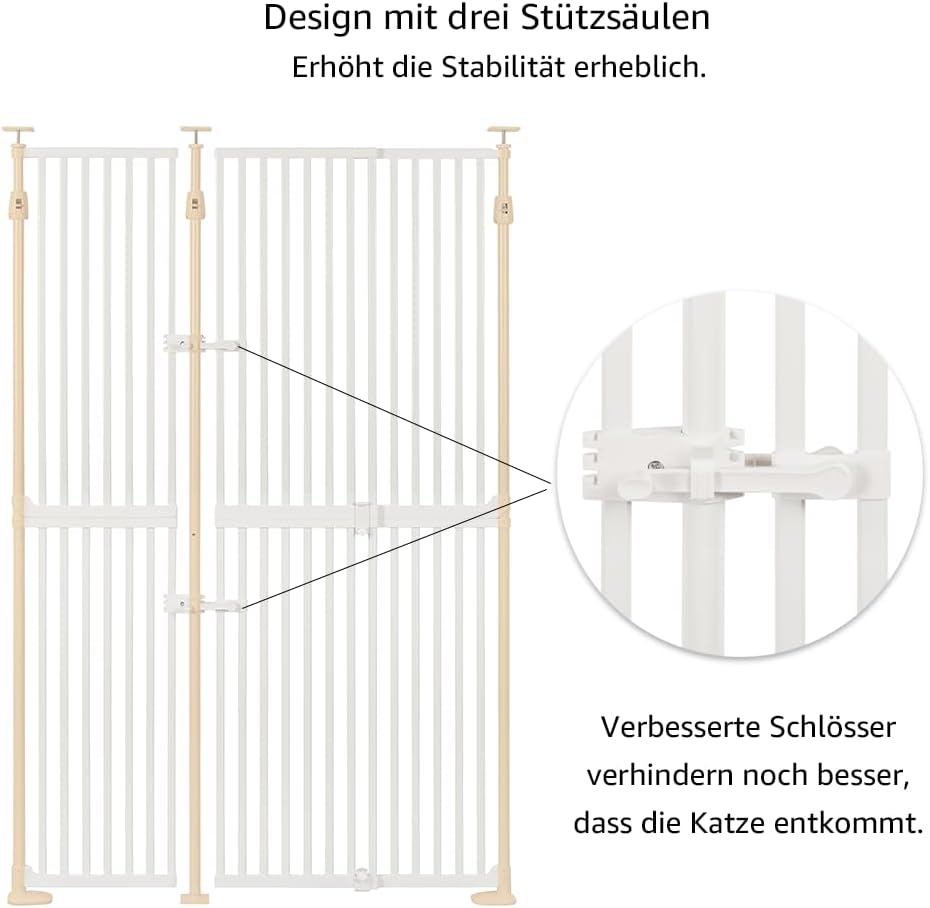 unipaws 190cm extra hohes Haustiertor, verstellbares Katzentor mit engem Spalt, ausziehbar 190–250cm