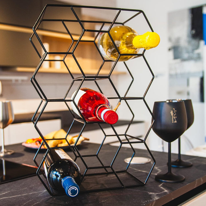 Gusto Nostro Weinregal für den Tisch - Modernes Schwarzes Metall-Weinregal für 14 Flaschen - 3-Stufi