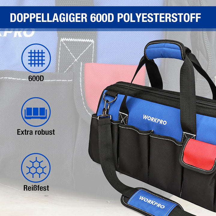 WORKPRO Werkzeugtasche Elektriker Wasserdichte Werkzeugtasche Profi, weite Öffnung & grosse Kapazitä