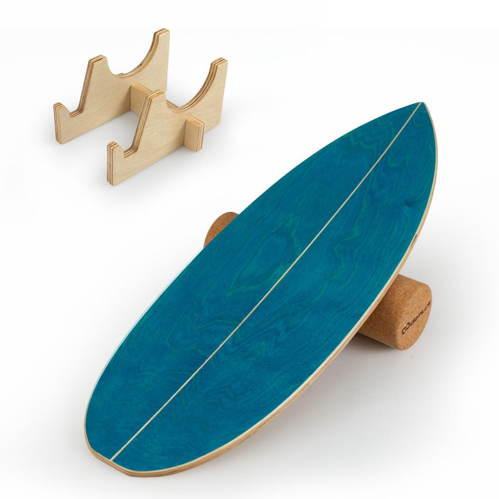 FANTASK Balance Board aus Birkenholz, FSC-zertifiziertes Wackelbrett mit Korkrolle & Halterung, Glei