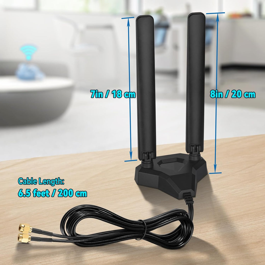 Eightwood WiFi 6E Tri-Band Antenne 6GHz 5GHz 2,4GHz Gaming WiFi Antenne Magnetfuss mit 2 m Verlänger