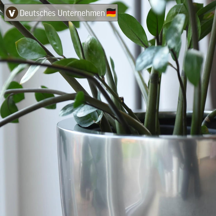 VIVANNO Pflanzkübel Pflanzgefäss Blumenkübel Fiberglas Silber Metallic OPALA (44x32) 44x32 cm Silber