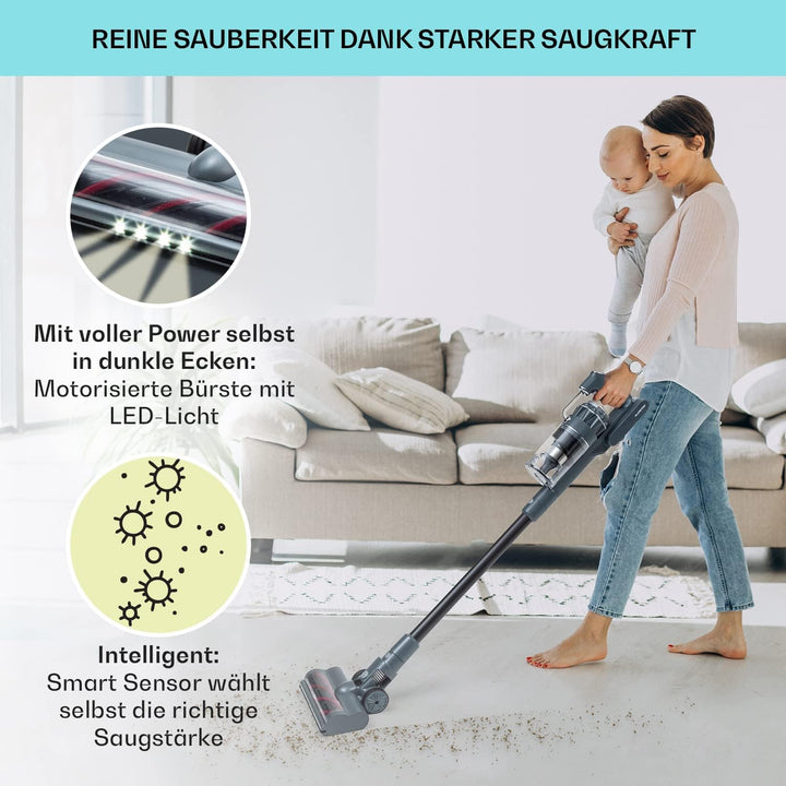 Klarstein Akku Staubsauger Beutellos, Staubsauger Kabellos mit 4-Stufigem E12 EPA-Filter, Akku-Staub