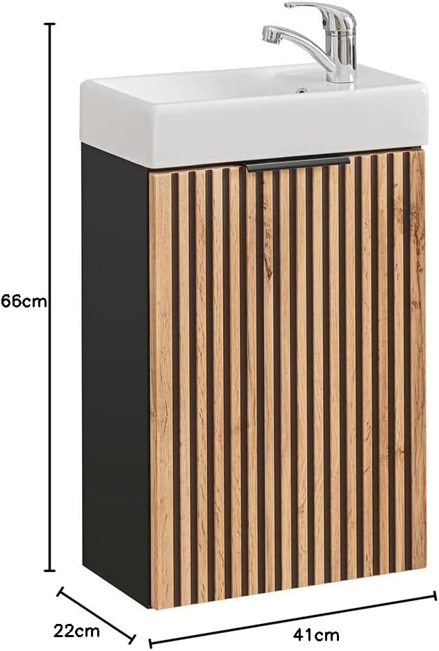 Lomadox Waschtisch 41x66x22 cm klein Gäste WC Bad Unterschrank mit Waschbecken Keramik anthrazit mit