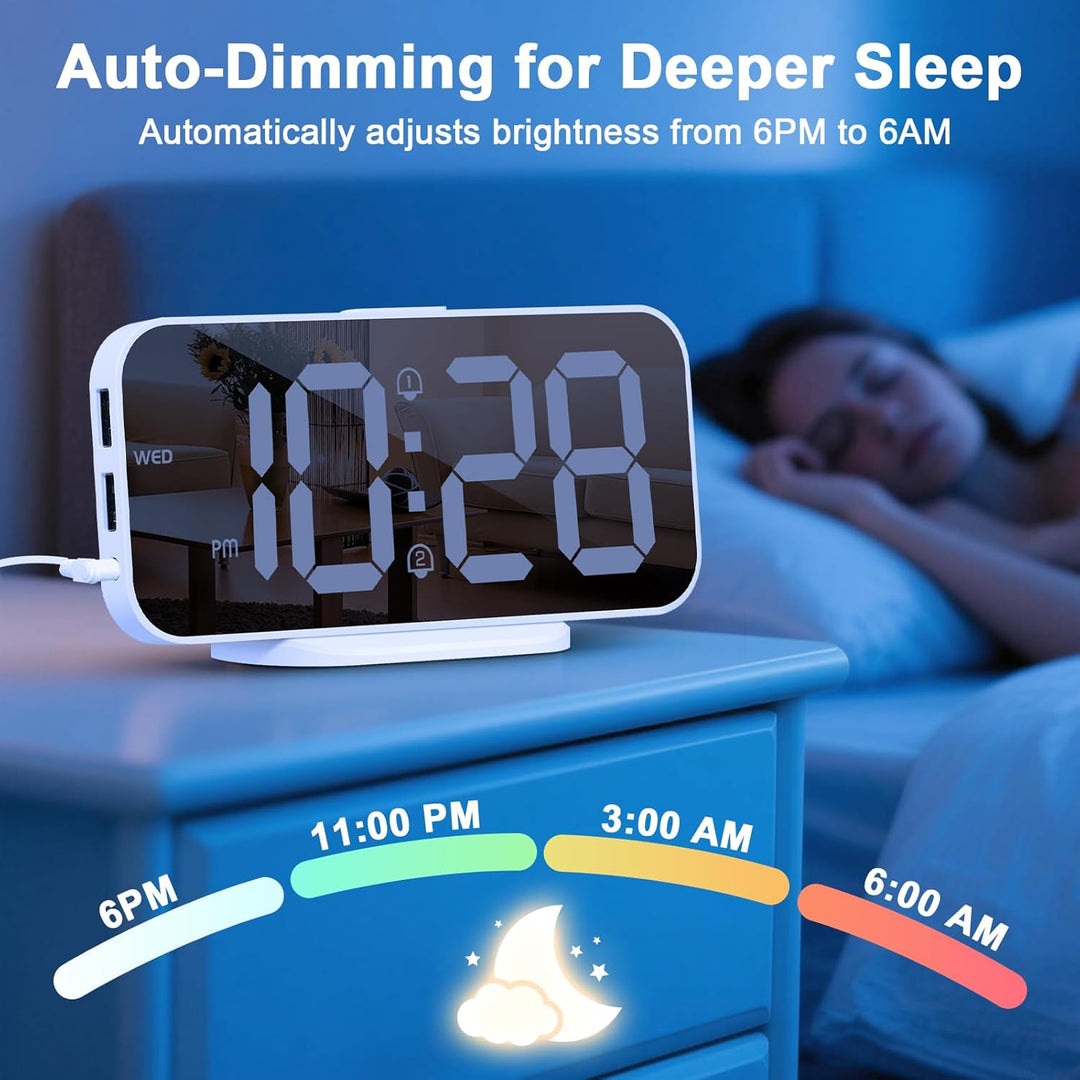 ALANAS Digitaler Wecker mit Dual-Alarmen, Spiegel-LED-Schlafzimmer-Wecker für Kinder, einstellbare H