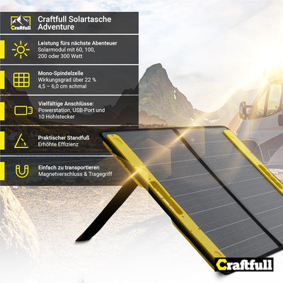 Craftfull Solarpanel faltbar 60w 100w 200w 300w - Solartasche Outdoor - Solarmodul für tragbare Powe