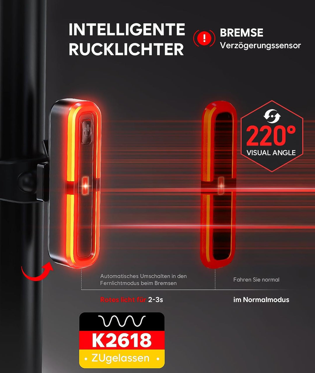 Fahrradlicht Set mit Halterung für GoPro/Fahrradcomputer, StVZO Zulassung, USB-C Wiederaufladbare Bl