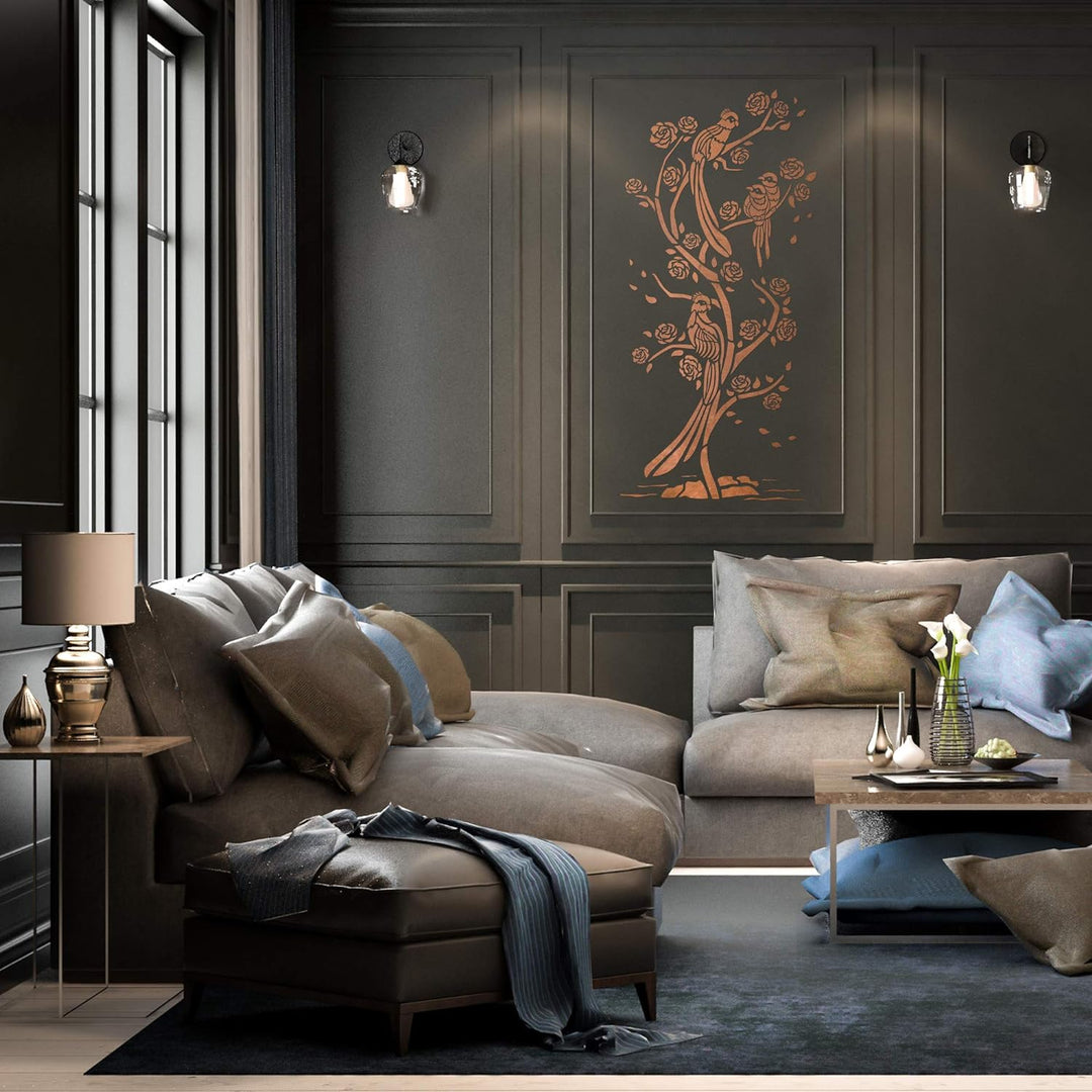 Wiederverwendbare Wandschablone aus Kunststoff // 59x95cm // Chinesische Vögel - Chinoiserie #1 // M