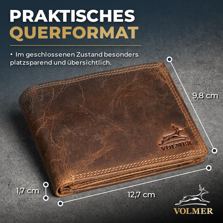 Fa.Volmer® Herren Leder Geldbörse braun mit RFID-Schutz Echtleder Geldbeutel Portemonnaie Used Look