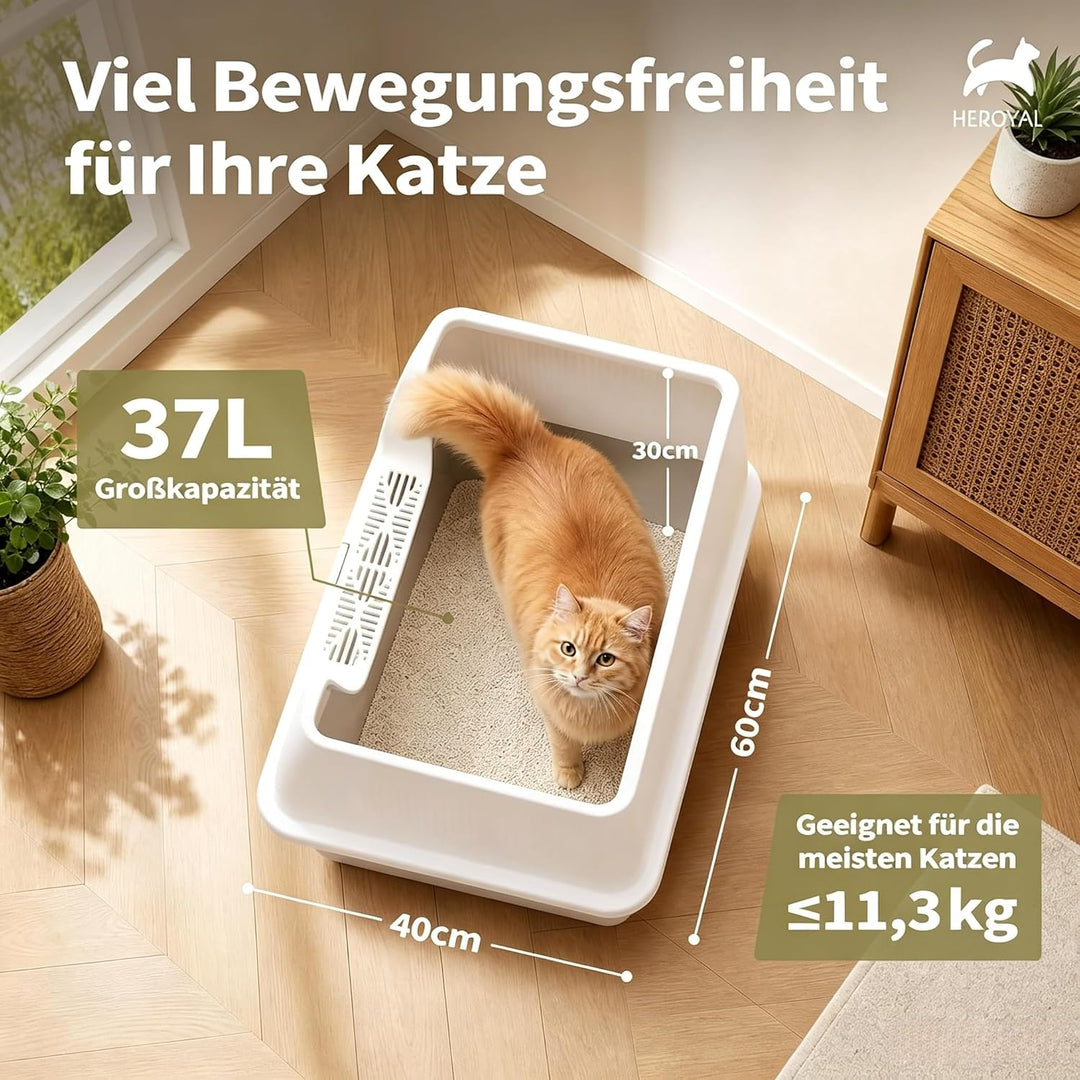 Katzenklo Edelstahl XXXL mit DIY-Aufkleber, 20L Katzentoilette Edelstahl mit Deckel, Grosse Kapazitä