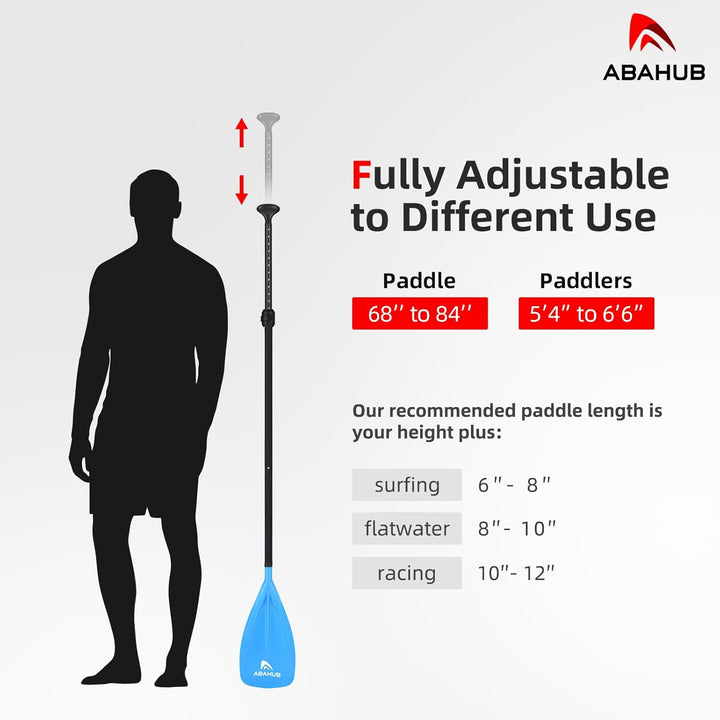 Abahub SUP Paddel 3teilig Stand Up Teleskoppaddel 173-213cm Aluminium mit PU Beschichtung für SUP Bo