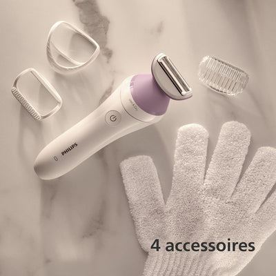 Philips Lady Shaver Series 6000 – Kabelloser Nass- und Trockenrasierer mit 4 Zubehörteilen, Körperpe