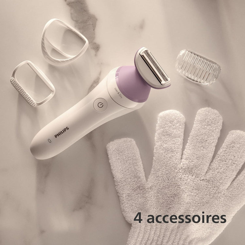 Philips Lady Shaver Series 6000 – Kabelloser Nass- und Trockenrasierer mit 4 Zubehörteilen, Körperpe