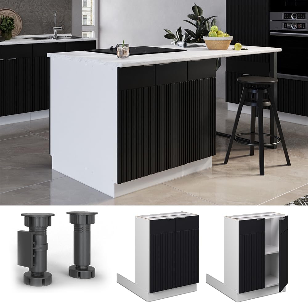 Vicco Regalinselunterschrank Fame-Line, Schwarz gestreift, 60 cm ohne Arbeitsplatte, zur Erweiterung