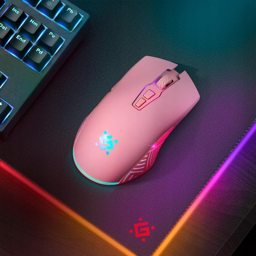 Defender® Pandora Kabellose Gaming Maus - Geräuschlose Klicks - 5 programmierbare Tasten - RGB-Beleu