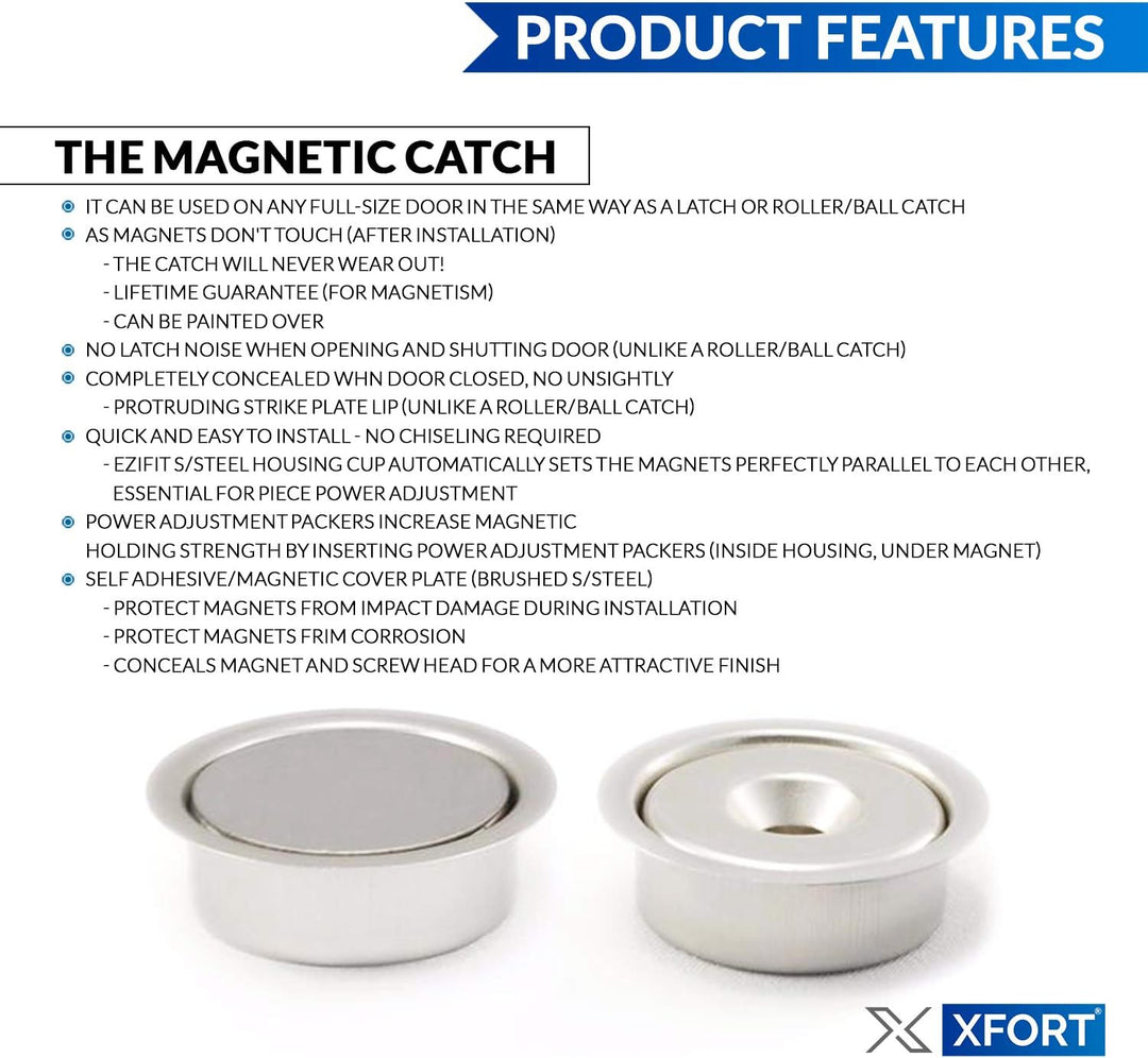 XFORT® Robuster Magnetverschluss, verdeckte Türmagnete für Türen in voller Grösse, Magnetverschlüsse