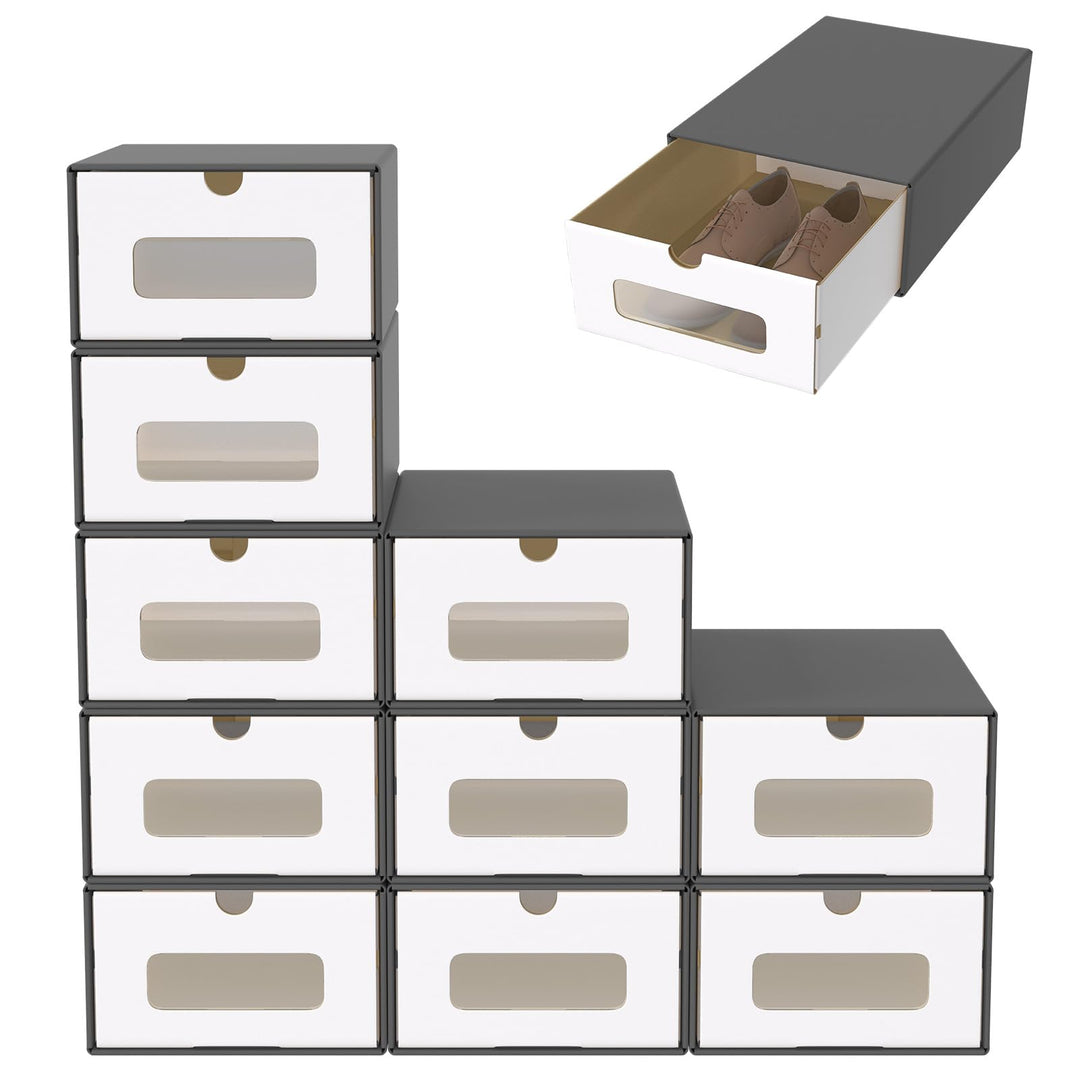 Schuhboxen Stapelbar Boxen-Set,Aufbewahrungsbox Schubladen mit Transparentes Sichtfenster,Pappkarton