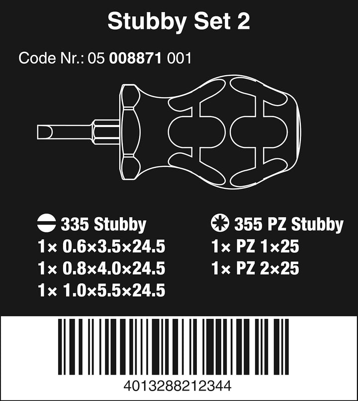 Wera '05008871001 Set 2 Stubby Schraubendreher-Satz, 5-teilig Stubby Set 2, Stubby Set 2