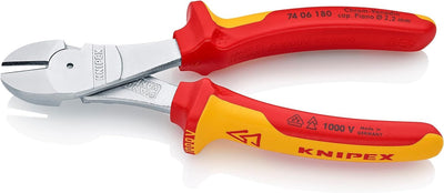 Knipex Kraft-Seitenschneider verchromt, isoliert mit Mehrkomponenten-Hüllen, VDE-geprüft 180 mm 74 0