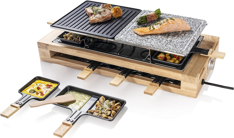 Bestron XL Raclette Grill, elektrisches Party-Raclette-Grill für bis zu 8 Personen, mit Naturgrillst