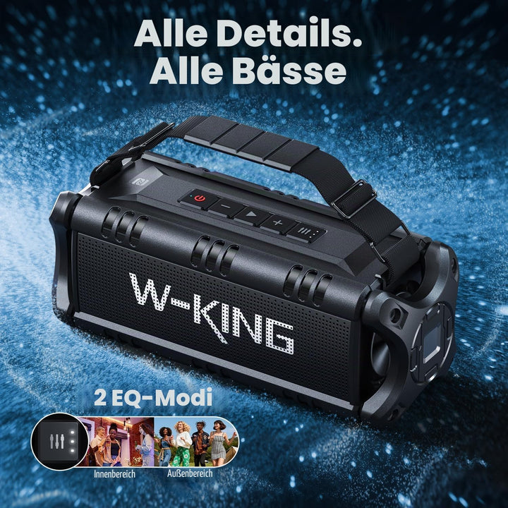 W-KING Bluetooth Lautsprecher, 90W Peak Outdoor Lautsprecher,50W RMS Subwoofer, IPX6 Wasserdicht, Tr