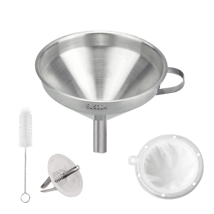 Edelstahl Trichter Set mit Henkel Trichter Gross Marmeladentrichter 300 Mesh Filter Wein Einfülltric