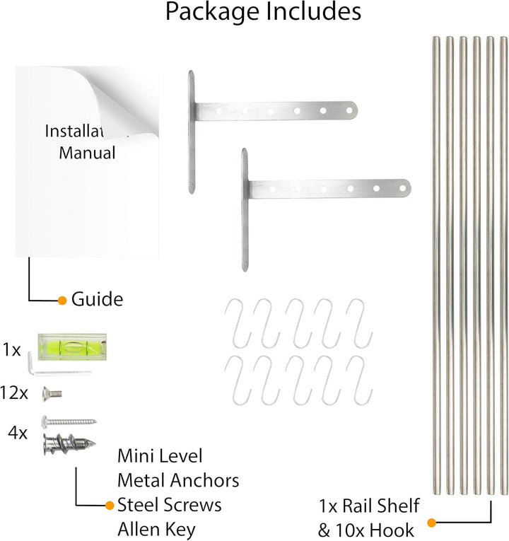 Wallniture Lyon Küchenregal Organizer und Aufbewahrungsregal, Metall Wandregal mit 10 S-Haken zum Au