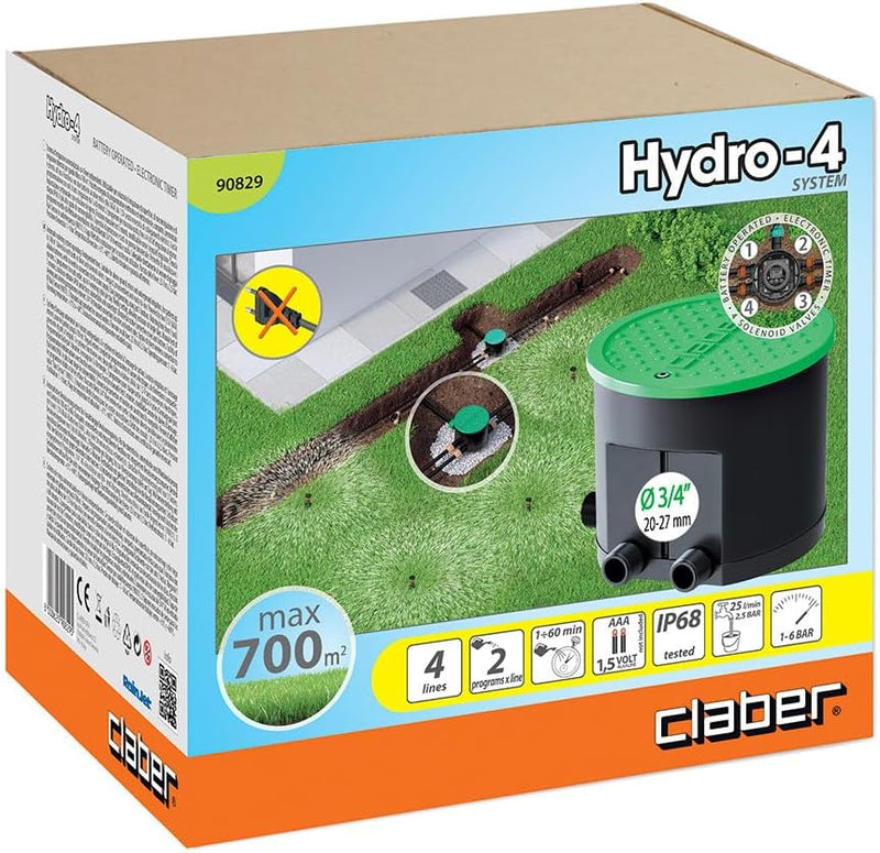 Claber Hydro-4 90829 Bewässerungssystem, wasserdicht, mit Bewässerungscomputer