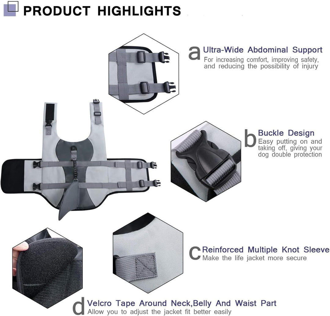 CITÉTOILE Schwimmweste Hunde Hai, Leicht und Sicher für Wassersport, hundeschwimmweste mit Griff und