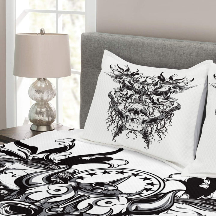 ABAKUHAUS Wikinger Tagesdecke Set, Schädel eines Kriegermotivs, Set mit Kissenbezügen Sommerdecke, f